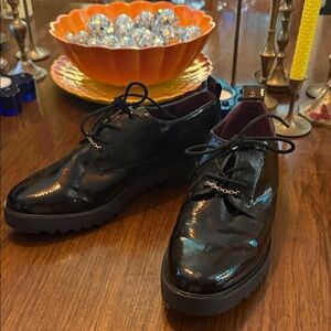 Franco Sarto Black Patent Leather Lace-Up Loafers